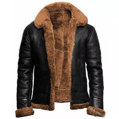 Veste homme courte – Coupe slim – Aspect cuir – Doublure effet mouton – Zip frontal