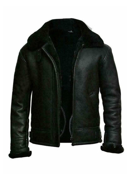 Veste homme courte – Coupe slim – Aspect cuir – Doublure effet mouton – Zip frontal
