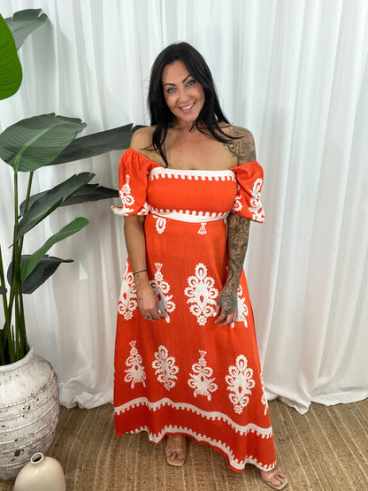 Robe Longue Femme - Épaules Dénudées - Manches Courtes Bouffantes - Fluide et Élégante