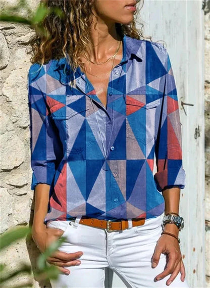 Blouse femme – Coupe décontractée – Tissu respirant – Manches retroussées – Boutonnée