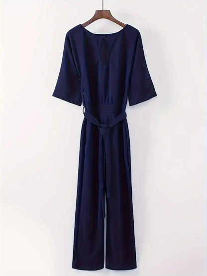 Combinaison Femme - Coupe Ample Élégante - Manches 3/4 - Ceinture Ajustable - Jambes Larges