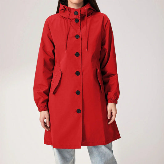 Manteau trench femme – Déperlant – Coupe décontractée – Capuche – Longueur genou