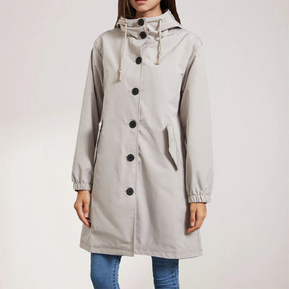 Manteau trench femme – Déperlant – Coupe décontractée – Capuche – Longueur genou