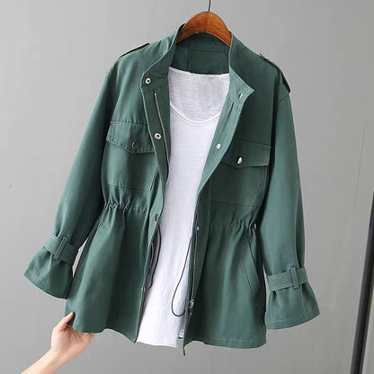 Veste femme – Coupe décontractée – Taille ajustable – Col montant zippé