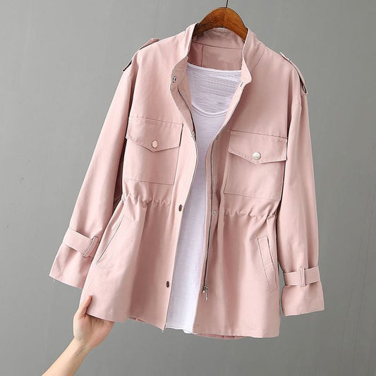 Veste femme – Coupe décontractée – Taille ajustable – Col montant zippé