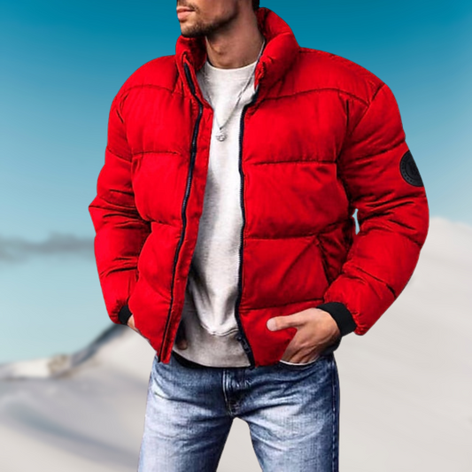 Veste matelassée homme – Duvet chaud – Col montant – Poignets côtelés – Zip frontal