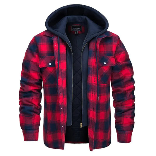 Veste à capuche homme – Coupe décontractée – Motif carreaux – Doublure matelassée
