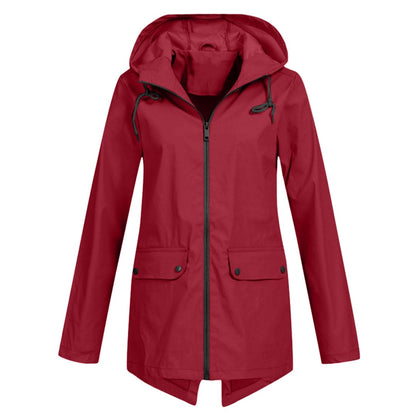 Veste imperméable femme – Coupe décontractée – Capuche ajustable – Mi-longue