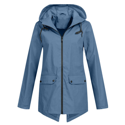 Veste imperméable femme – Coupe décontractée – Capuche ajustable – Mi-longue
