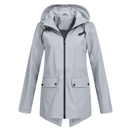 Veste imperméable femme – Coupe décontractée – Capuche ajustable – Mi-longue