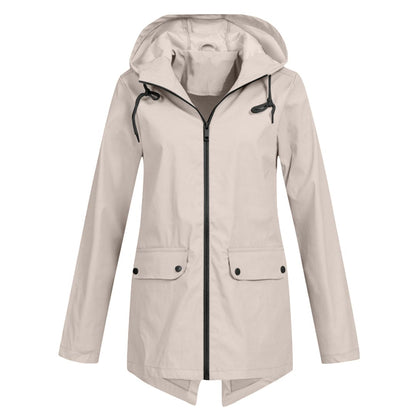 Veste imperméable femme – Coupe décontractée – Capuche ajustable – Mi-longue