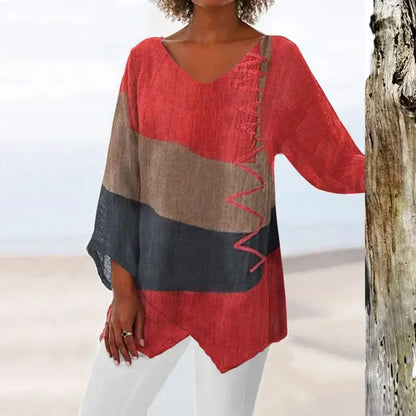 Blouse femme – Coupe décontractée – Tissu respirant – Manches 3/4 – Ourlet asymétrique