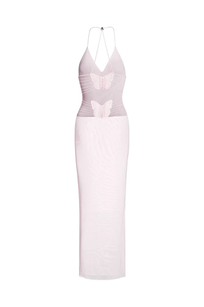 Robe Longue Femme - Dos Nu - Détails Papillon - Tissu Léger Imprimé Fluide