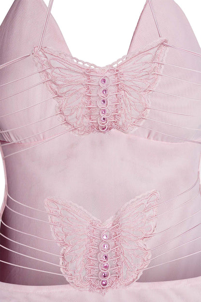 Robe Longue Femme - Dos Nu - Détails Papillon - Tissu Léger Imprimé Fluide