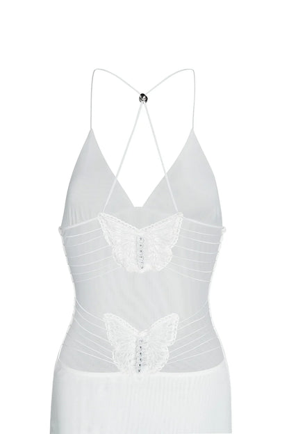 Robe Longue Femme - Dos Nu - Détails Papillon - Tissu Léger Imprimé Fluide