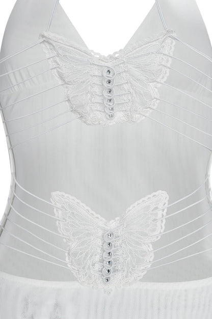 Robe Longue Femme - Dos Nu - Détails Papillon - Tissu Léger Imprimé Fluide