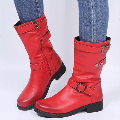 Bottes pour femmes - Bout rond - Boucles décoratives - Fermeture éclair latérale