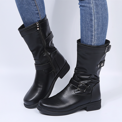 Bottes pour femmes - Bout rond - Boucles décoratives - Fermeture éclair latérale