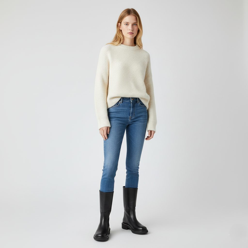 Bottes mi-mollet pour femmes - Modèle à revers - Bout rond - Modèle à enfiler