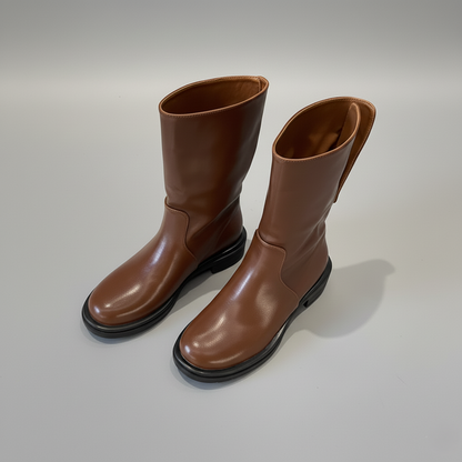 Bottes mi-mollet pour femmes - Modèle à revers - Bout rond - Modèle à enfiler