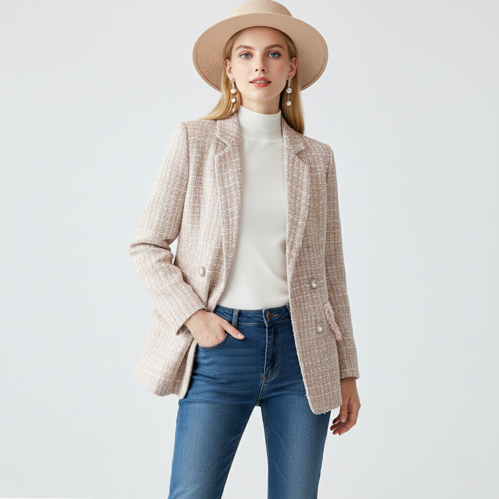 Blazer Femme – Coupe Cintrée – Tissu Texturé Haut de Gamme – Double Boutonnage