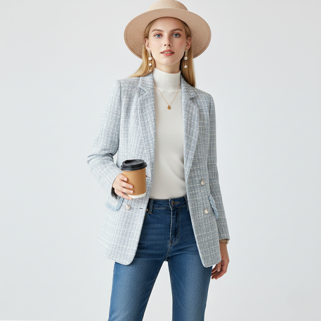 Blazer Femme – Coupe Cintrée – Tissu Texturé Haut de Gamme – Double Boutonnage