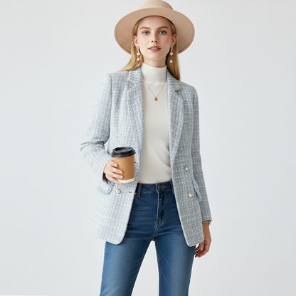 Blazer Femme – Coupe Cintrée – Tissu Texturé Haut de Gamme – Double Boutonnage