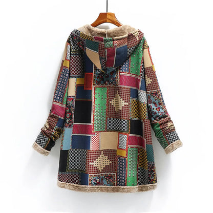 Veste femme – Coupe oversize – Patchwork texturé – Doublure chaude en shearling – Capuche