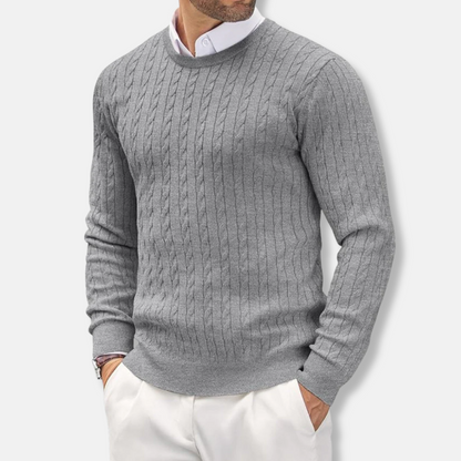 Pull homme – Coupe slim – Maille fine – Col rond – Détail torsadé texturé