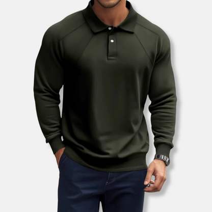 Homme Polo Manches Longues - Maille Douce - Col Polo - Manches Raglan - Coupe Décontractée
