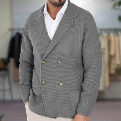 Cardigan homme – Maille texturée – Coupe régulière – Double boutonnage – Col blazer