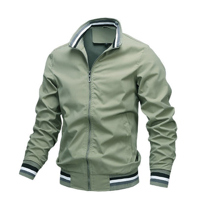 Veste homme – Coupe droite – Tissu léger lisse – Finitions côtelées – Fermeture zippée