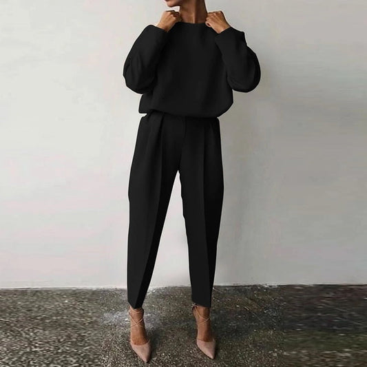Ensemble Femme 2 Pièces – Haut Ample Manches Ballon – Pantalon Taille Haute Plissé