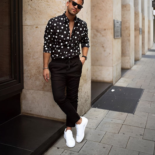 Chemise homme – Coupe slim – Imprimé à pois – Fibre naturelle respirante