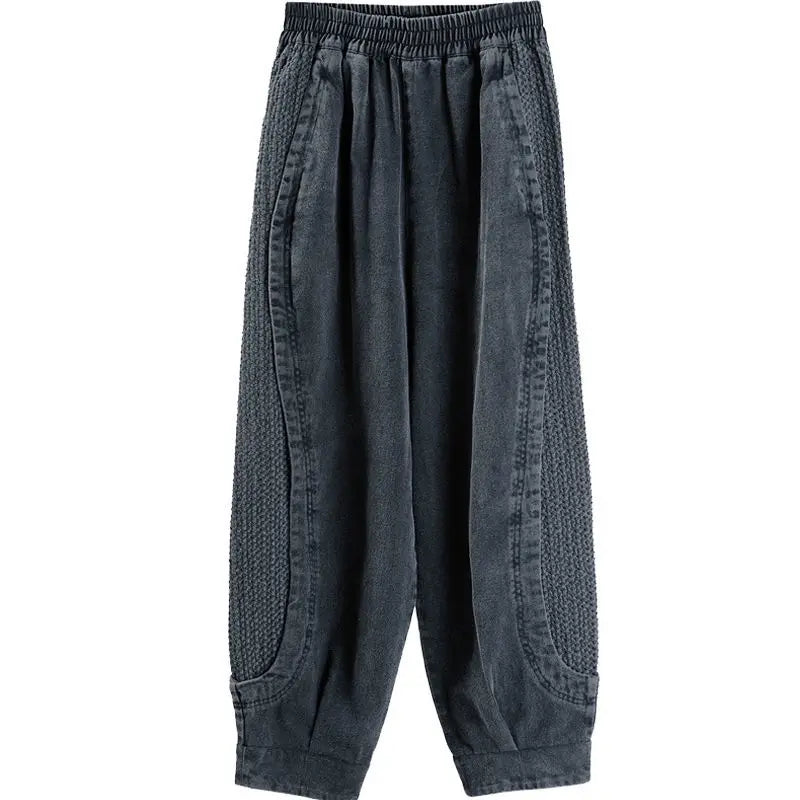 Femme Pantalon - Coton - Taille Haute Élastiquée - Coupe Large Effilée