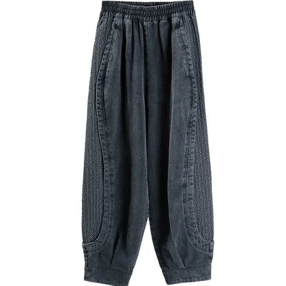 Femme Pantalon - Coton - Taille Haute Élastiquée - Coupe Large Effilée