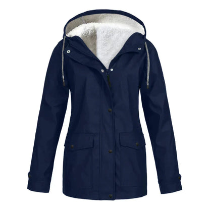 Veste imperméable femme – Coupe décontractée – Capuche doublée polaire – Mi-longue
