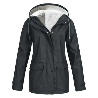 Veste imperméable femme – Coupe décontractée – Capuche doublée polaire – Mi-longue
