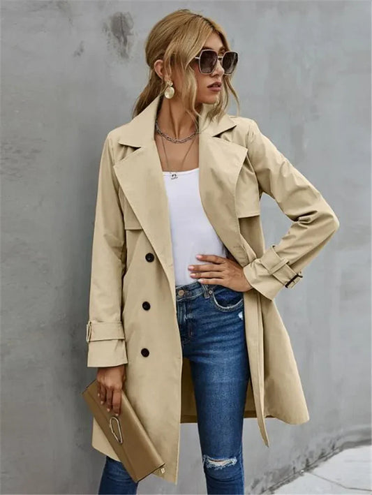 Manteau trench femme – Coupe ajustée – Coton mélangé – Double boutonnage – Poignets ceinturés