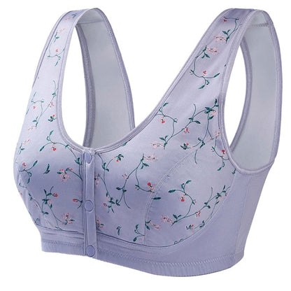 Brassière femme – Sans armatures – Tricot doux – Boutons devant – Motif floral