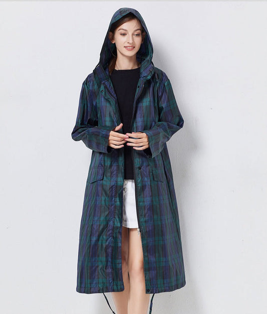 Veste imperméable femme – Coupe droite – Longue – Capuche – Poches à rabat