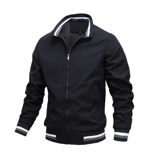 Veste homme – Coupe droite – Tissu léger lisse – Finitions côtelées – Fermeture zippée