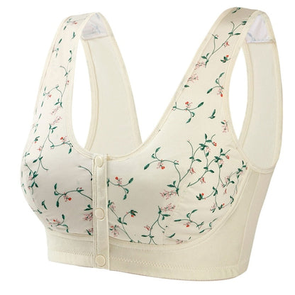 Brassière femme – Sans armatures – Tricot doux – Boutons devant – Motif floral