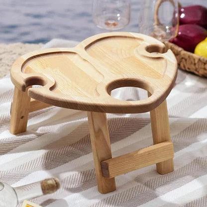Table Pliante de Sommelier en Bois Nordique Avec Fentes pour Bouteilles