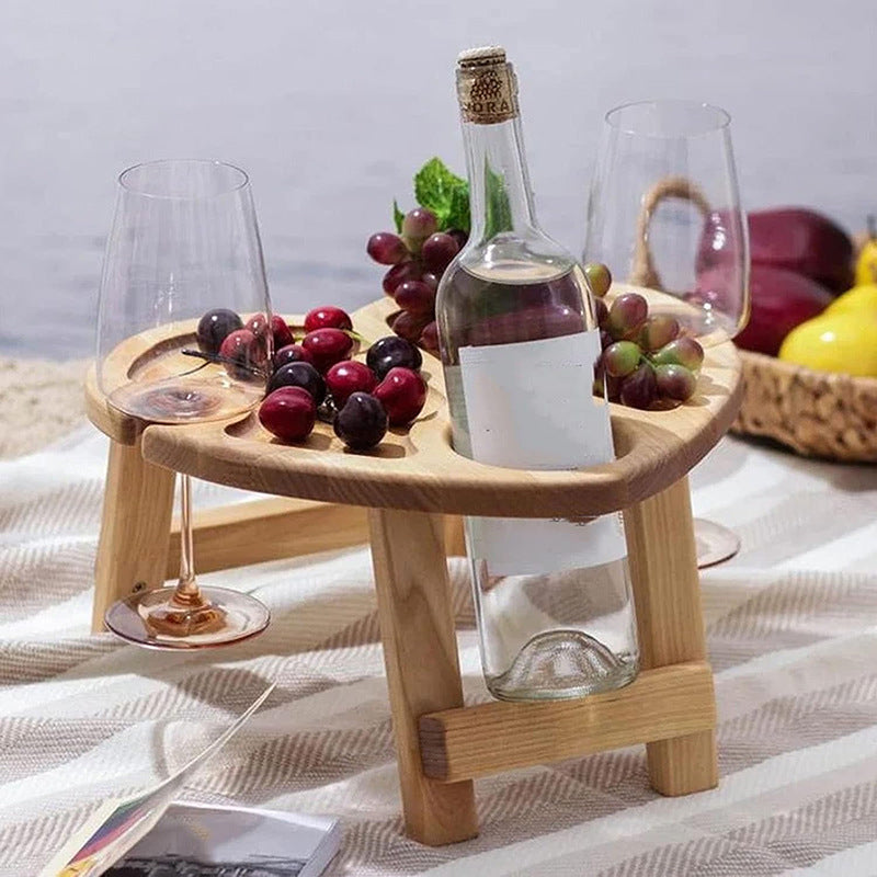 Table Pliante de Sommelier en Bois Nordique Avec Fentes pour Bouteilles