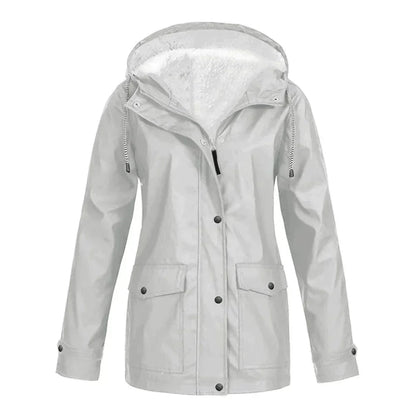 Veste imperméable femme – Coupe décontractée – Capuche doublée polaire – Mi-longue