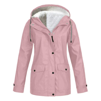 Veste imperméable femme – Coupe décontractée – Capuche doublée polaire – Mi-longue