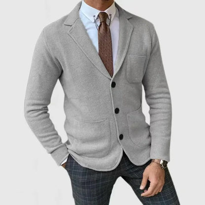 Blazer homme – Coupe ajustée – Maille douce – Col à revers – Poches plaquées