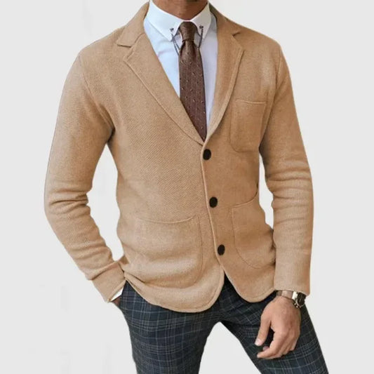 Blazer homme – Coupe ajustée – Maille douce – Col à revers – Poches plaquées