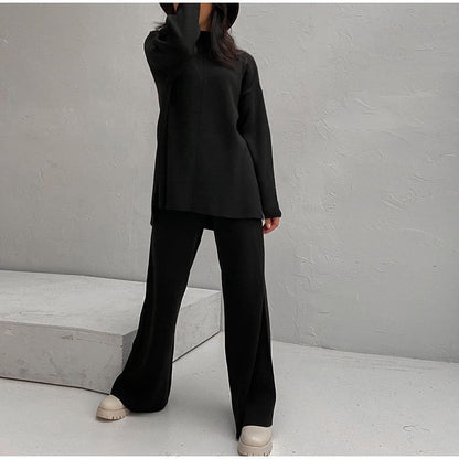 Ensemble détente femme – Maille douce – Coupe ample – Haut col rond et pantalon large